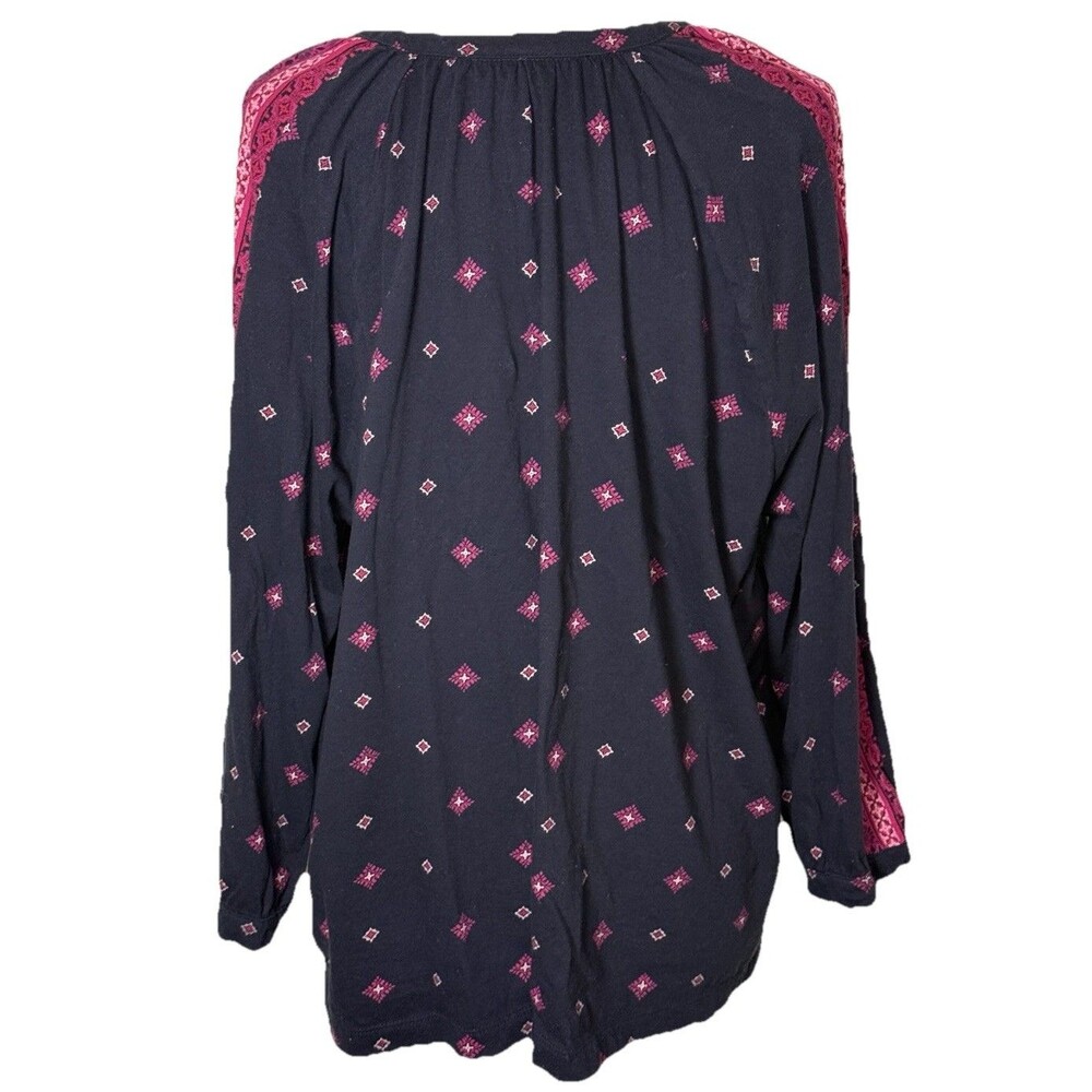 Women Indie Print Blouse Navy Long Sleeve Casual Everyday‎ Relaxed Size 3XL - Picture 3 of 8